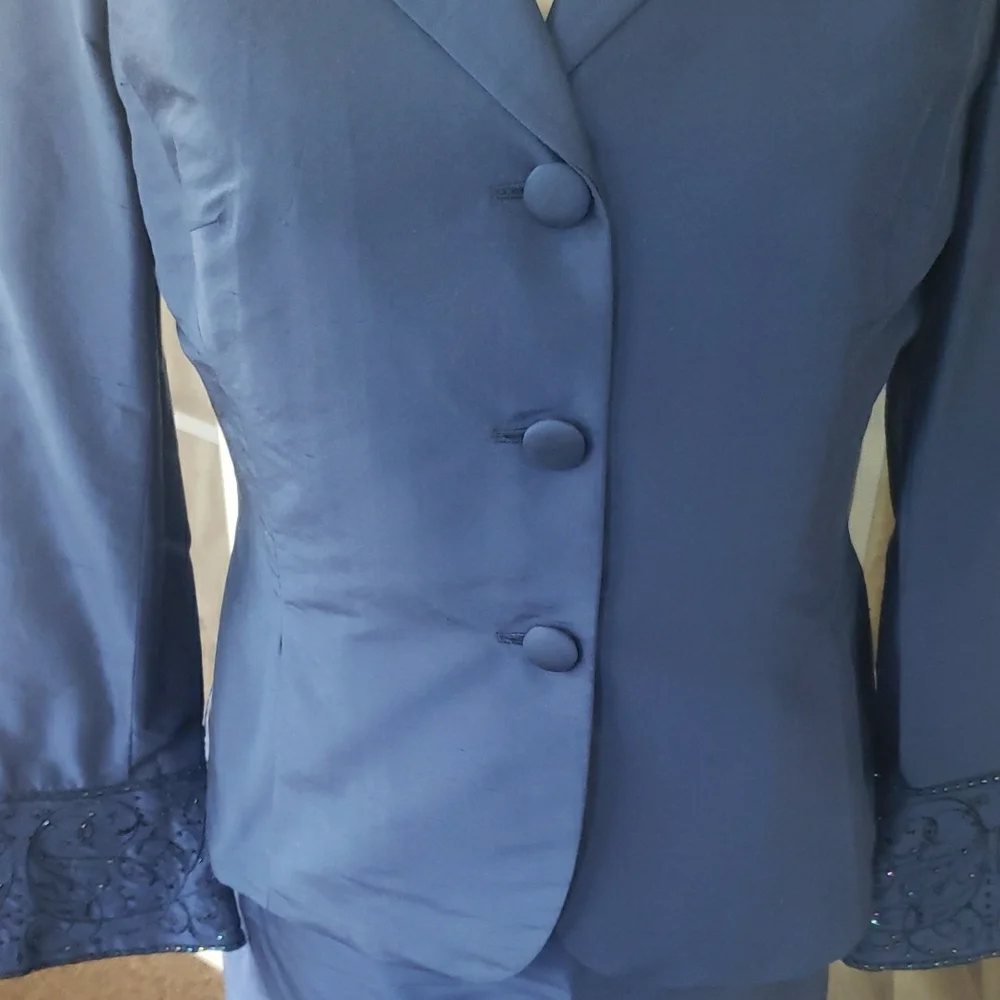 KIR Elegant Embellish Blue‎ 3 Pcs. Skirt Suit